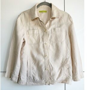 Sigrid Olsen 100% Linen Jacket Khaki Size Medium Pockets Beach Coastal Natural